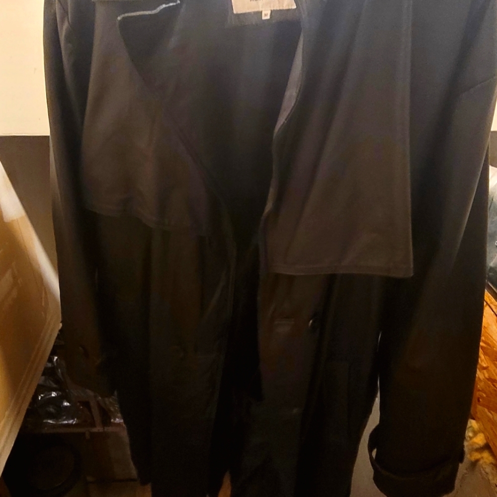 Serge Platini Essentials Milan Italy Black Leather Trench Coat